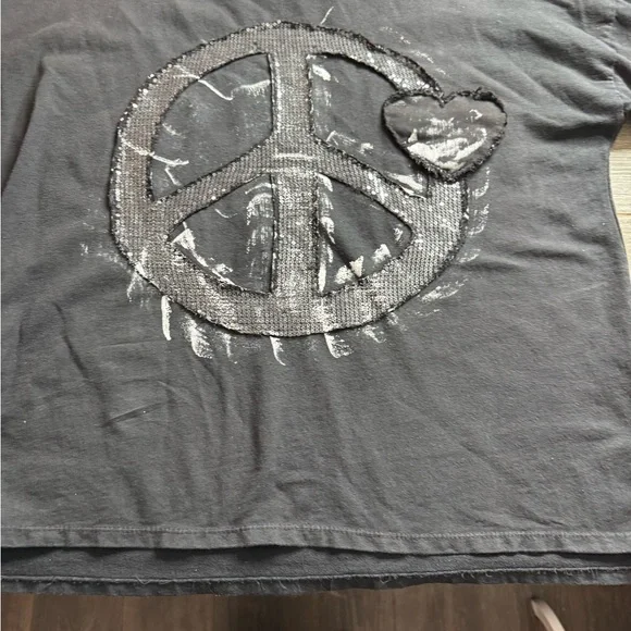 Black Sequin Peace Sign Long Sleeve Top - Picture 4 of 8